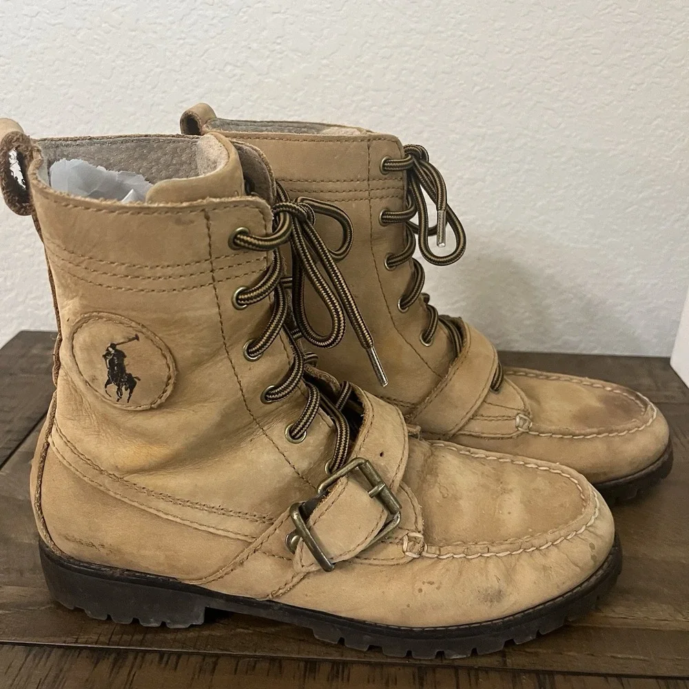 Polo Ralph Lauren Ranger Men's Brown Leather Ankle Combat‎ Boots Size 7.5D